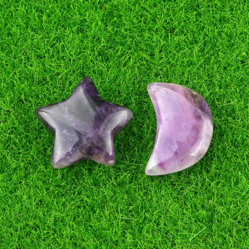 2 ks/sada Mini hvězda Měsíční kameny Crystal Worry Stone Ornament Dekorativní, přírodní kamenné kameny pro čarodějnické řemeslo DIY Meditace Reiki Balancing Decor