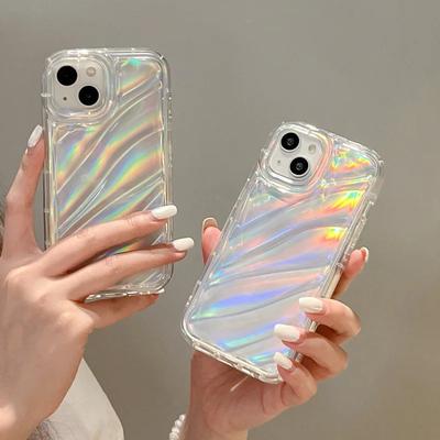 Custodia Glitter Onde Aurora Laser 6D per iPhone 16E 15 14 13 12 11 Pro Max 17air 16 Cover Morbida con Protezione dagli Urti