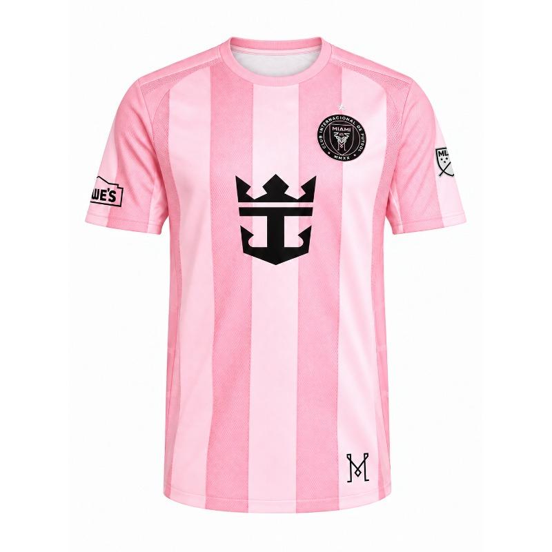 Inter Miami CF 26-27 Home Soccer Jersey Pink Striped Men Short Sleeve Crew Neck Football Shirt Match Training