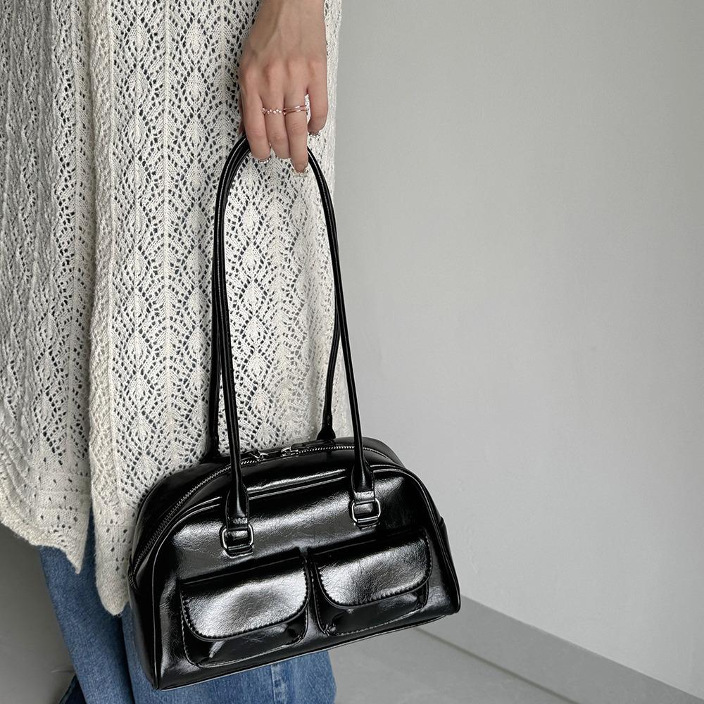 Korean Retro Large-Capacity Bowling Handbag with Small Pocket Design for Women
