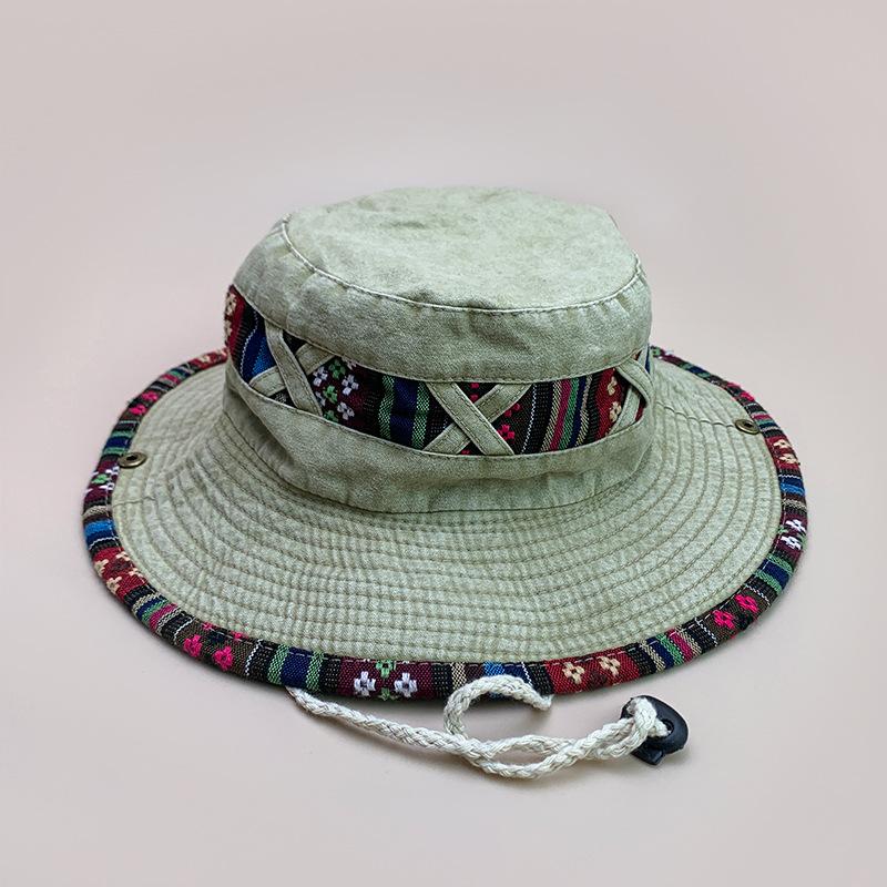 Ethnic Style Retro Outdoor Fisherman'S Hat Men'S And Women'S Drawstring Leisure Niche Sunshade Mountaineering Hat