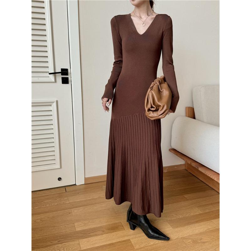 

Осень и зима новый темперамент приталенное и стройнящее вязаное платье женская мода облегающее бедра платье-свитер с длинным подолом «рыбий хвост» one size fits all темно-коричневого