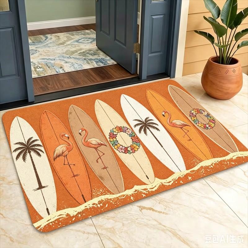 Retro Surfboard Welcome Mat Cute Seahorse Pineapple Decorative Floor Rug Coastal Compass Entryway Doormat For Front Door