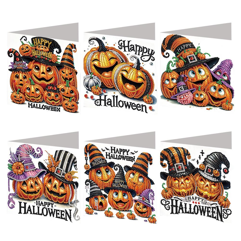 6PCS DIY Diamond Painting Greeting Card Set Halloween Theme Rhinestone Diamond Art Mosaic Postcards Creative Halloween Card Kit