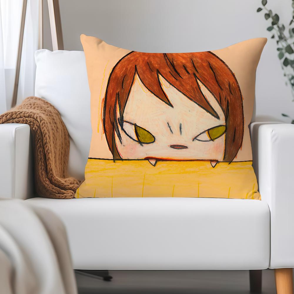 Art Y-Yoshitomo Nara Pillow Case Applicable Space For Guest Rooms Interiors Cars Office House Decoration