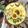 2D Flat, 1pc Round Aluminum Hanging Sign, Bright Sunflower & Monarch Butterfly Metal Wall Art, Floral Daisy Bouquet Design, Perfect for Garden