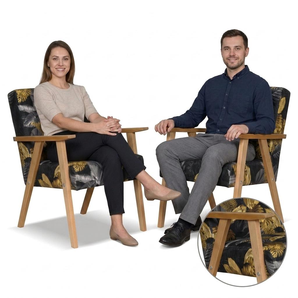 2er-Set Retro-Sessel Soler mit Veloursprints und Holzarmlehnen – Family Meble