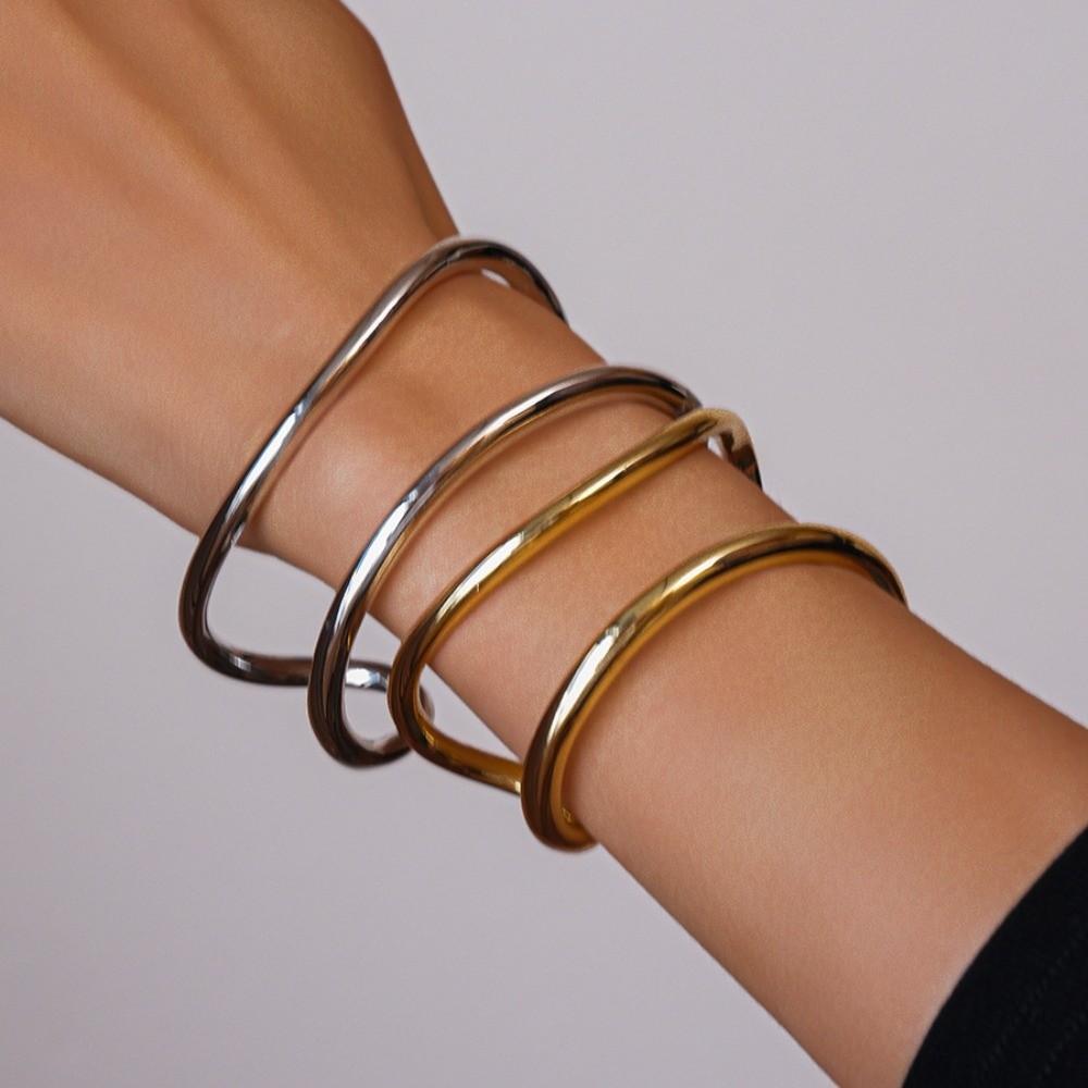 Double-layer Wide Irregular Open Bangle Zinc Zinc Alloy Exaggerated Bracelet Metal Cuff Bangles Decoration