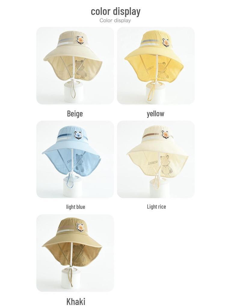 Children's Outdoor Sun Hat with Neck Protection, Windproof Wide-Brim Hat for Boys and Girls