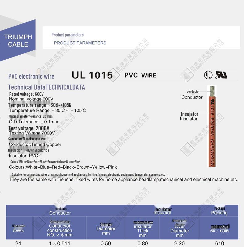 UL1015 Appliance Wire 30-10 AWG - US Standard Electronic Connection Cable