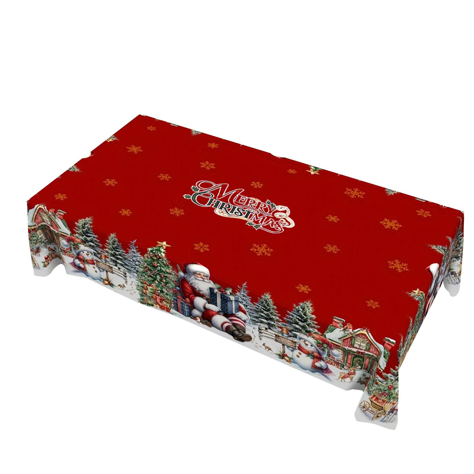 

Short Plush Rectangular Tablecloth For Christmas, Featuring Red Snowmen And Christmas Decorations, Christmas Tablecloth, Party Decorations XS