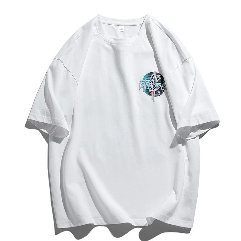 Sommer Trendiges Herren Kurzarm T-Shirt Koreanische Version Ins Reiner Baumwolle Modischer Buchstabenprint Lockerer Rundhalsausschnitt Halbarm Basic-Shirt