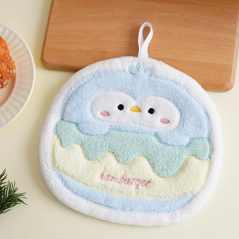 

Cartoon Burger Animal Towel Hanging Kitchen Hand Wipe Thickened Handkerchief Rag Absorbent With Hanging Loop Bathroom Supplies синій