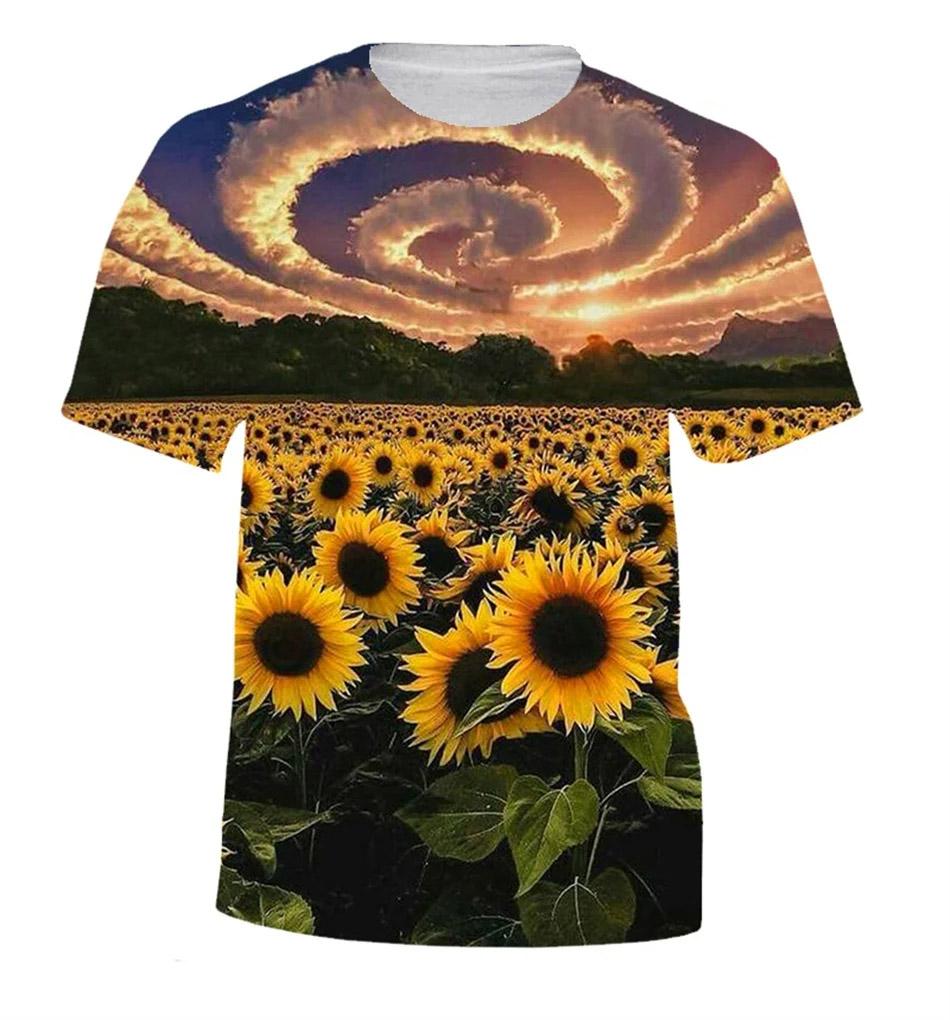 

Детская одежда Футболки для мальчиков Топ с коротким рукавом Футболка для девочек 3D Подсолнух Принт Мультяшная детская одежда Летняя одежда для девочек 160