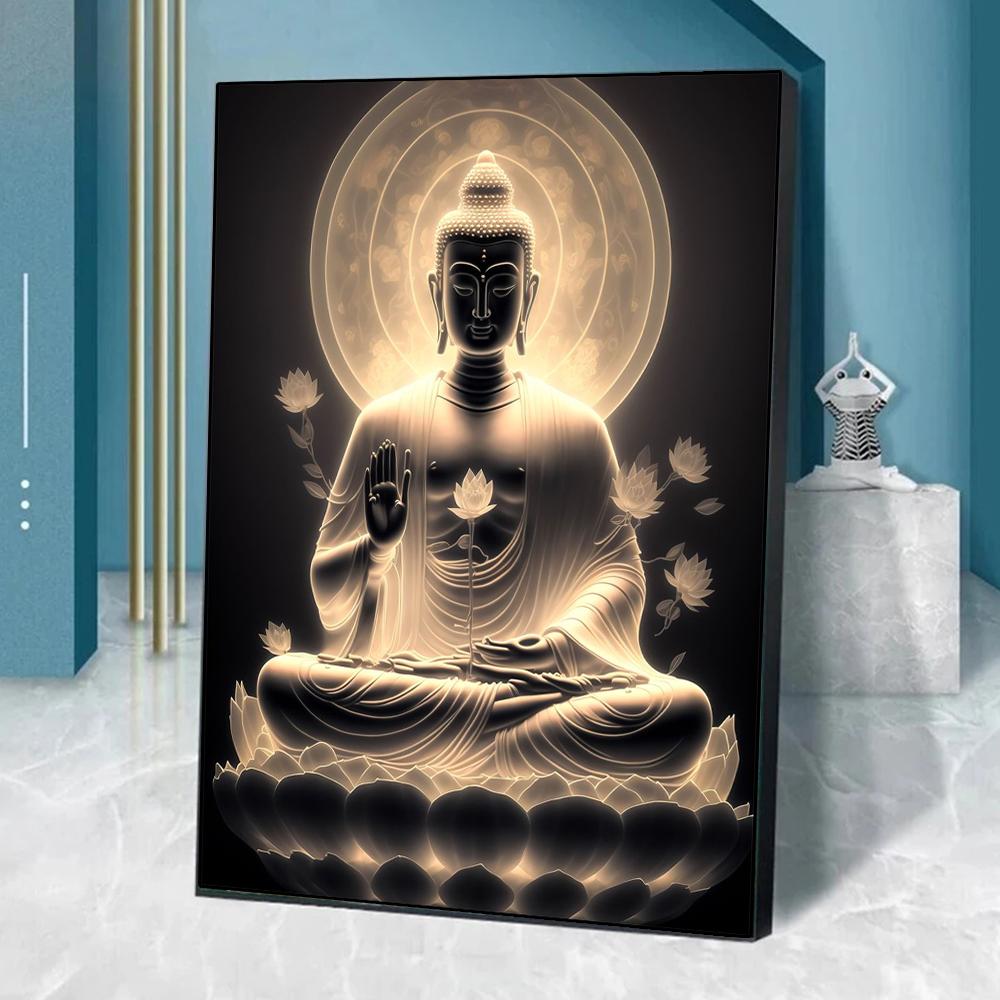 Lotus Meditation Buddha Statue Sculpture Art Poster Aesthetics Zen Religion Canvas Painting Edition Living Room Wall Home Decor