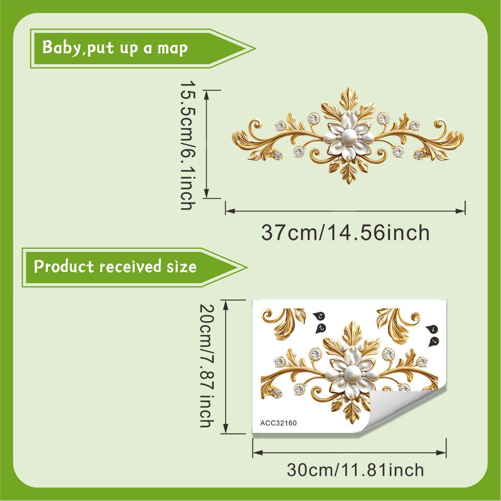 Elegant Golden Floral Embossed Self-Adhesive Wall Sticker for Bathroom Toilet - Matte Finish, Rectangular Shape, Durable Plastic, Easy To Install