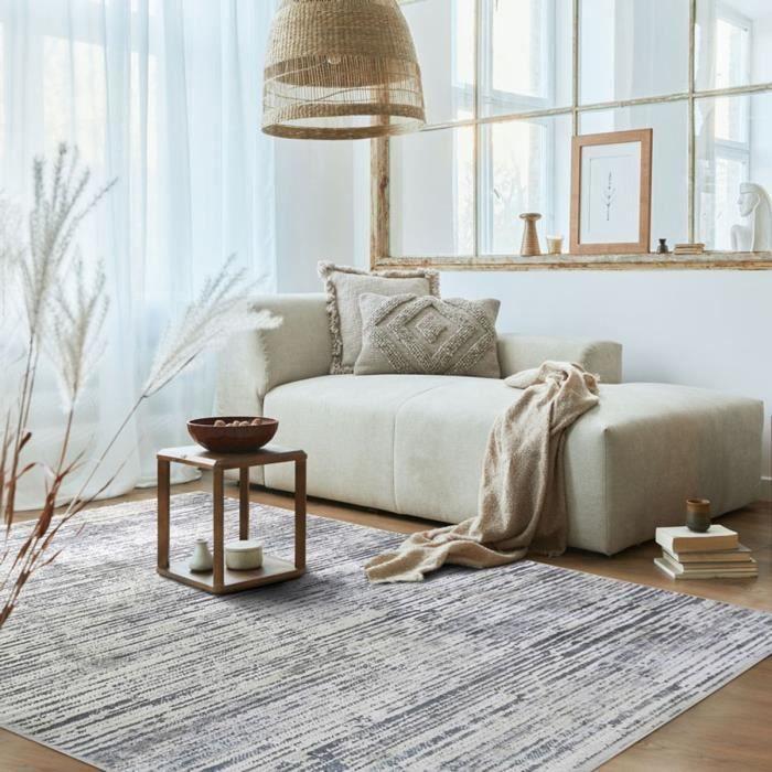 Tapis extra-doux motif lignes gris crème 120x170