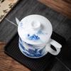 Jingdezhen Blue & White Hand-Painted Ceramic Teacup with Lid