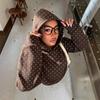 Women S Loose Fit Polka Dot Print Hooded Sweatshirt