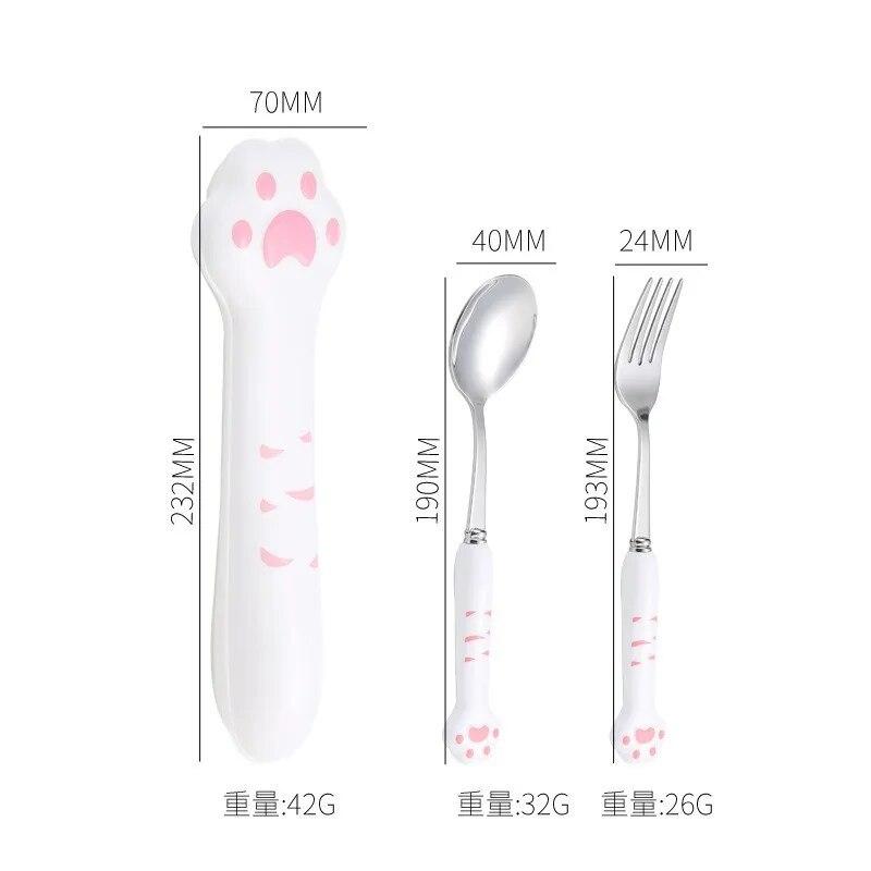 2Pcs/set Cat Claw Portable Stainless Steel Spoon and Fork Student Tourism Tableware Cute Stainless Steel Spoon