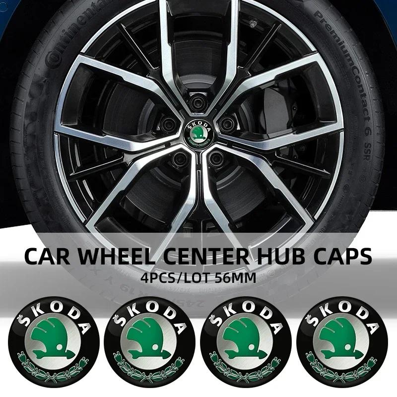 4pcs 56mm Car Wheel Center Hub Cap Badge Emblem Decal Wheel Sticker For Skoda Octavia KAMIQ KODIAQ SUPERB RAPIDFABIA MK2 MK1 A5 CWO1