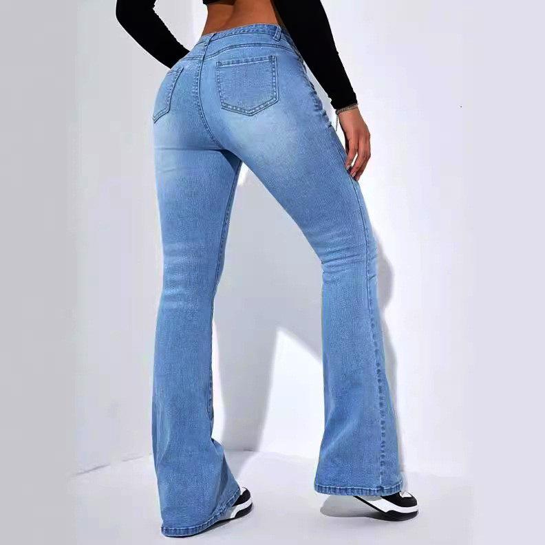 High-Waisted Stretch Micro-Flare Jeans: Slimming and Versatile Straight-Leg Pants