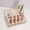 Clear Glass Makeup Organizer Cosmetic Organizer with Golden Covered Edge Jewelry Makeup Container Case Lipstick Organizer