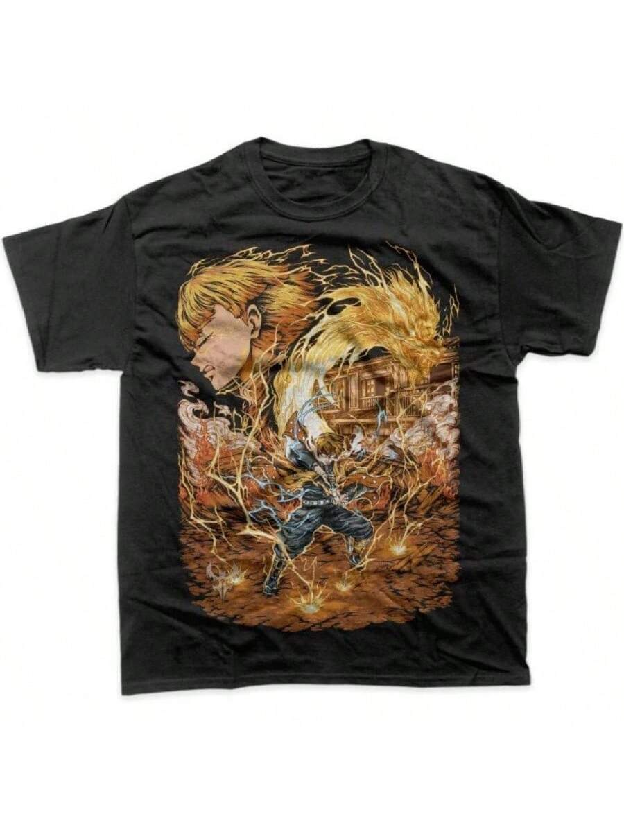 Demons Slayer Kimetsu No Yaiba Zenitsu Agatsuma Shirt Demon Killer Shirt Anime Shirt Graphic T-Shirt Fan Gift Y2K Harajuku S разноцветный