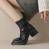 Autumn Vintage Thick Heel Women Ankle Boots Fashion Slip On Shoes Ladies Elegant Square Toe Mordern Short Booties