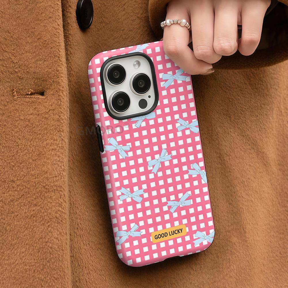 Korean Cute Girl Plaid Bow Apple 17promax Mobile Phone Case iPhone12 with Magnetic Protective Case