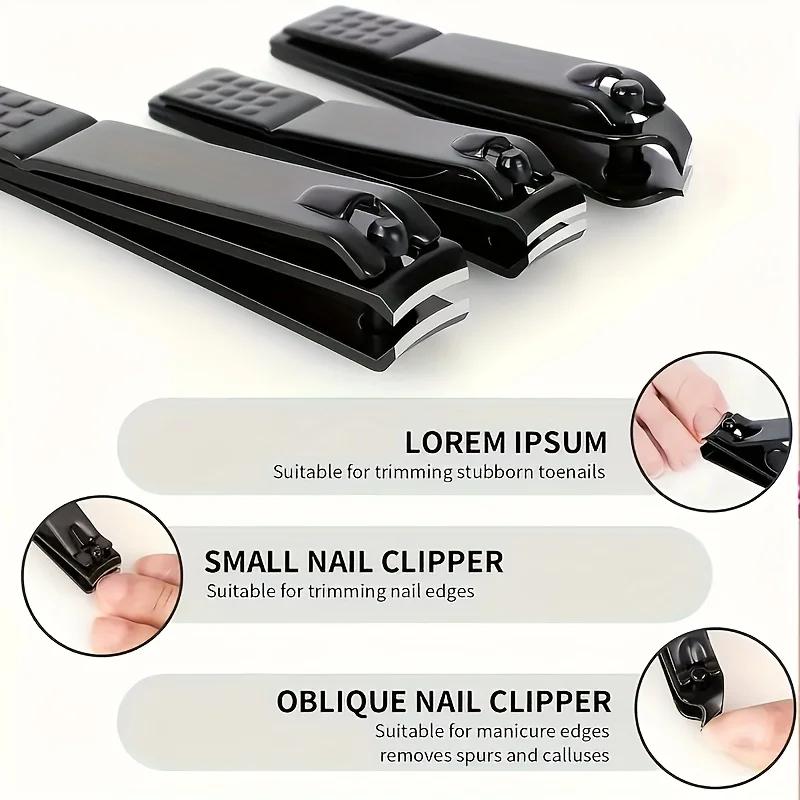Men's Complete Nail Care Kit Heavy-Duty Black Manicure & Pedicure Set Nail Clippers Set Cuticle Pusher Trimmer Remover