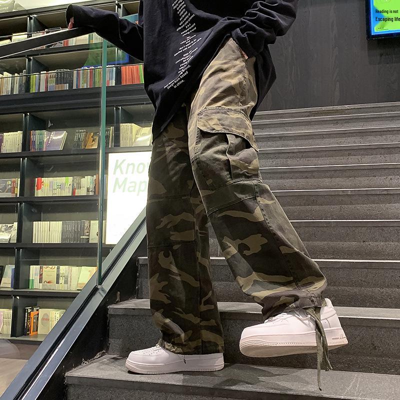 

Мужские брюки камуфляжной расцветки в стиле Гонконг, свободного кроя, прямые, на кулиске - повседневная одежда в стиле харадзюку хип-хоп Medium камуфляжный
