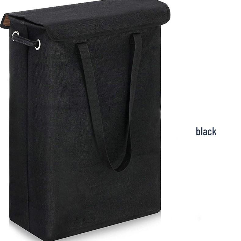 

45 л Високий кошик для білизни з кришкою – Вузький смугастий дизайн, Кошик з ручками для спальні та дитячої кімнати чорний