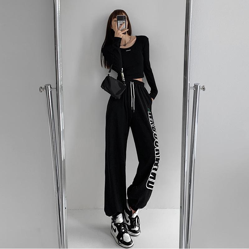 Street Style Letter Sports Trousers for Women's Hip-hop Loose Trousers for Spring and Autumn Slim High Street Sweatpants