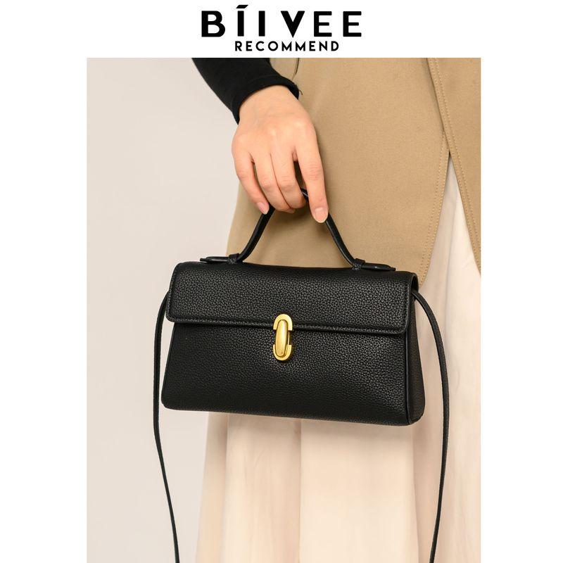 

Biivee Genuine Leather Women s Bag Litchi Cowhide Satchel Small Square Bag 2025 Easiest for Match Crossbody Bag Elegant Hand Holding Mom Style Bag Black