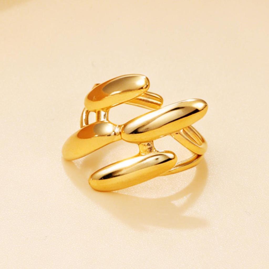 18K Gold Stainless Steel Geometric Open Ring - Personalized INS Style with Bright Surface.