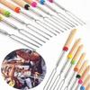 Grill Stick Wooden Handle Set 8 Skewers Retractable Fork Grill Tools