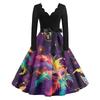 Women's Casual Fashion V Neck Long Sleeve Printed Vintage Long Dress