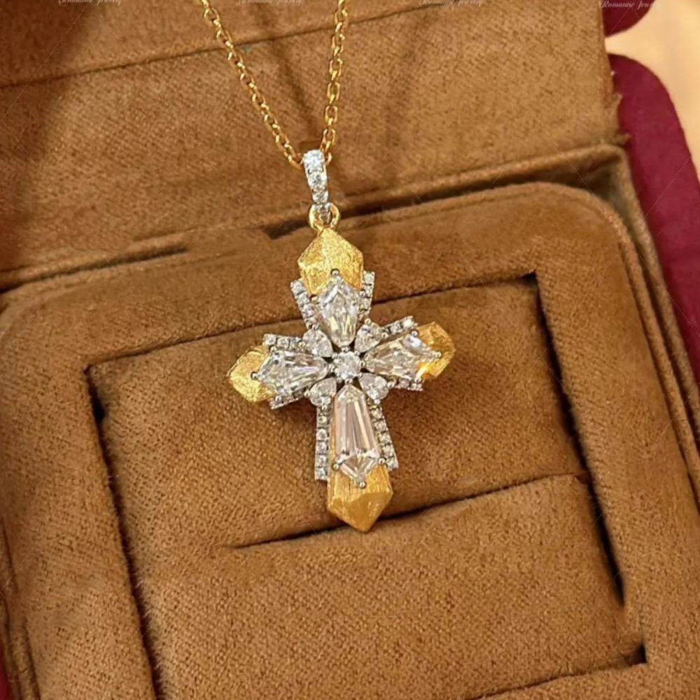 Brushed Craft Vatican Cross Two-color Gold Pendant Vintage Rupert s Tears Stacked Necklace