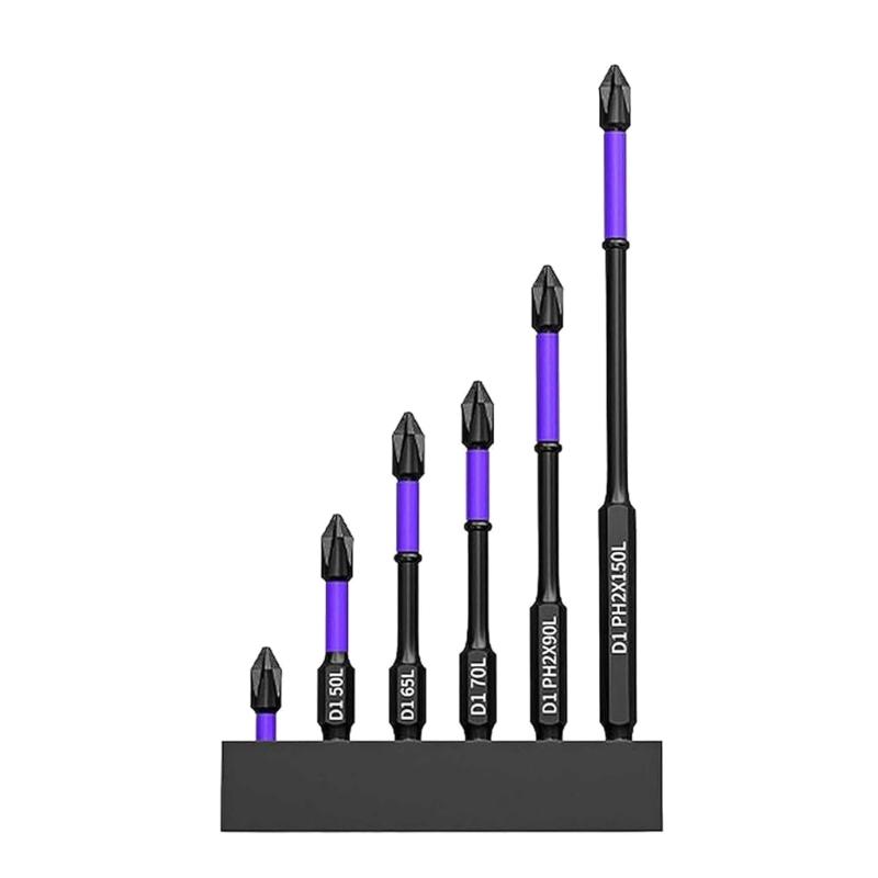 6Pieces Magnetic Non-Slip Drill Bit Portable Magnetic Bit Set Shockproof PH2 Impact Driver Bit Set Magnetic Head