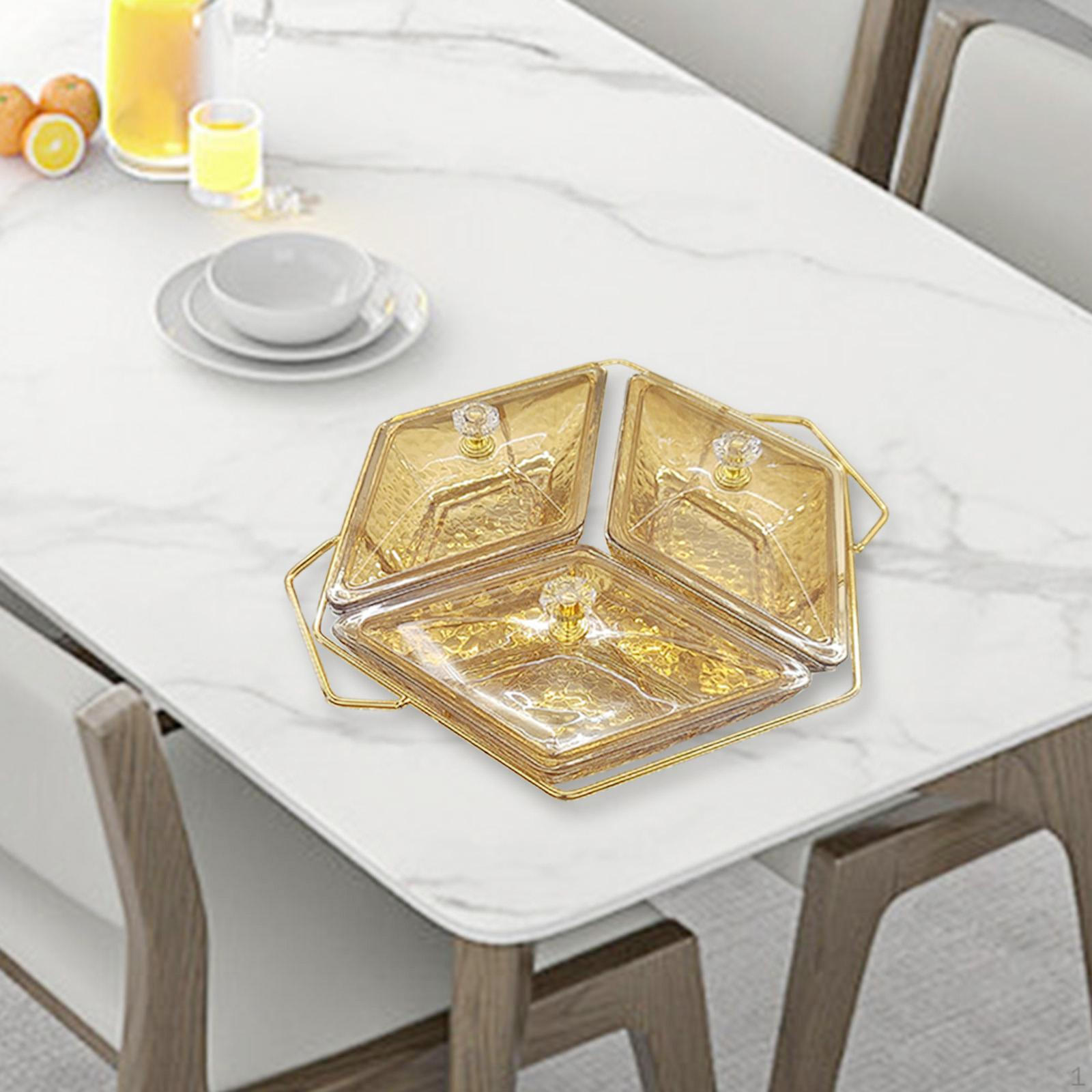 Divided Tray Serving Dish with Lid Reusable Holder Decorative Food Storage Box Glass Snack 3 Compartments 2600₽