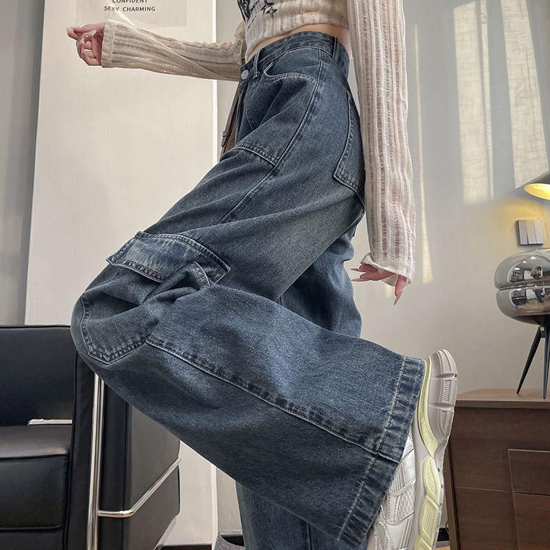 

Женские джинсовые брюки с флисовой подкладкой, в стиле ретро, с высокой посадкой и широкими штанинами, для осени/зимы XS