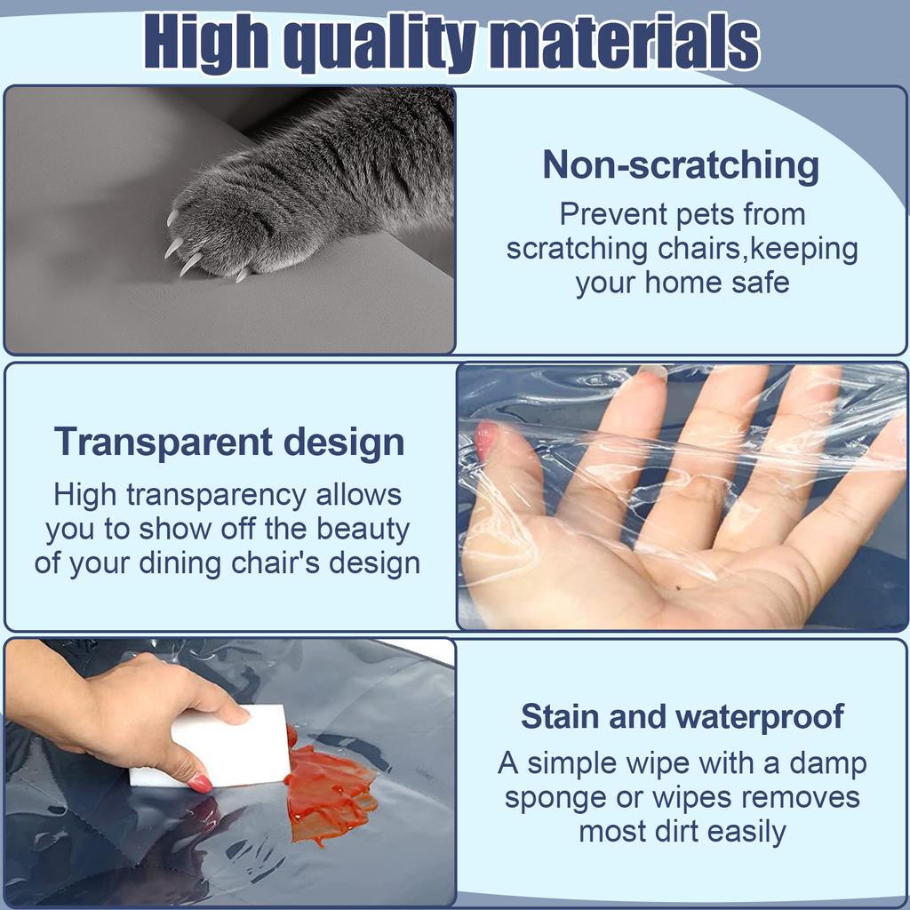 2Pcs Plastic Dining Chair Covers Clear Waterproof Chair Seat Cover Dustproof Slipcover PVC Seat Chair Protector for Home Kitchen