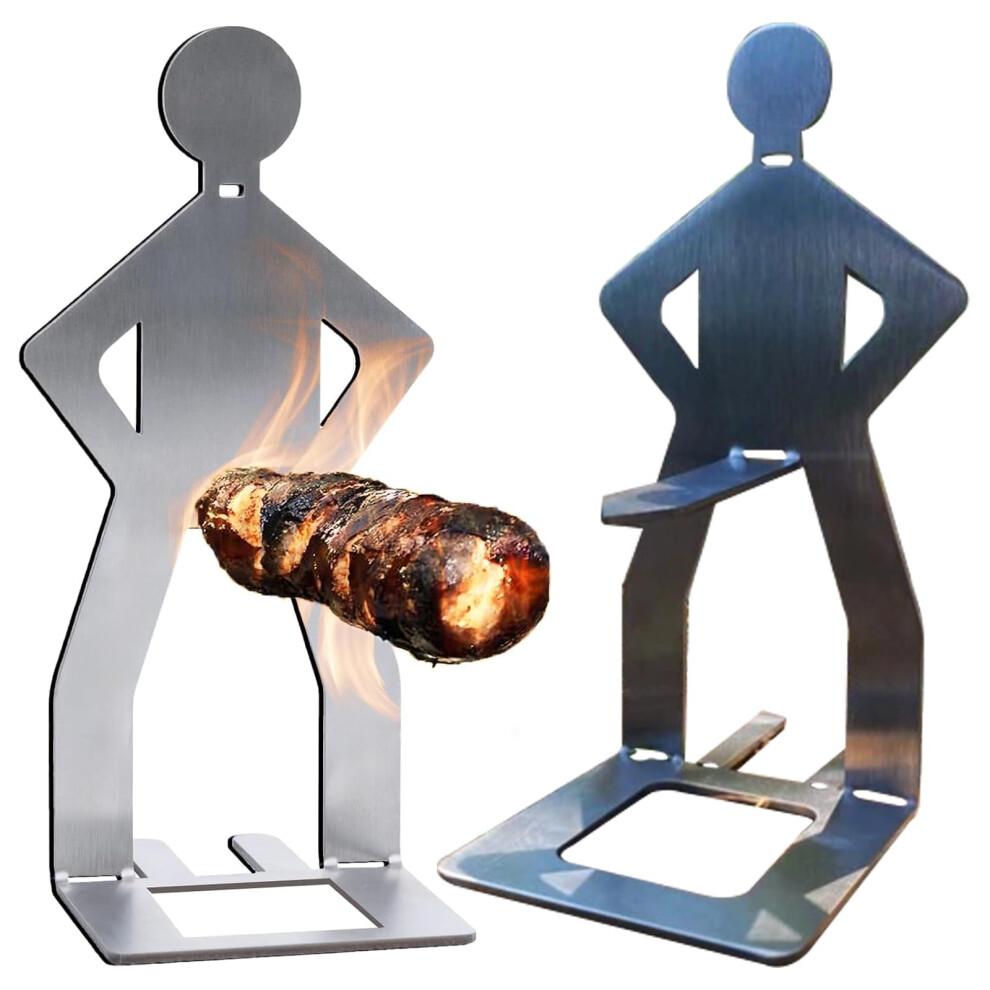 2PCS BBQ Hot Dog Holder Stainless Steel Sausage Roaster with Funny Standing Man Design, Even Cooking, Easy Clean, Party Gift