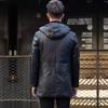 Winter New Leather Jacket Men's Zipper Mid-length Hooded Windbreaker Leather Jacket Casual Thickened Jacket