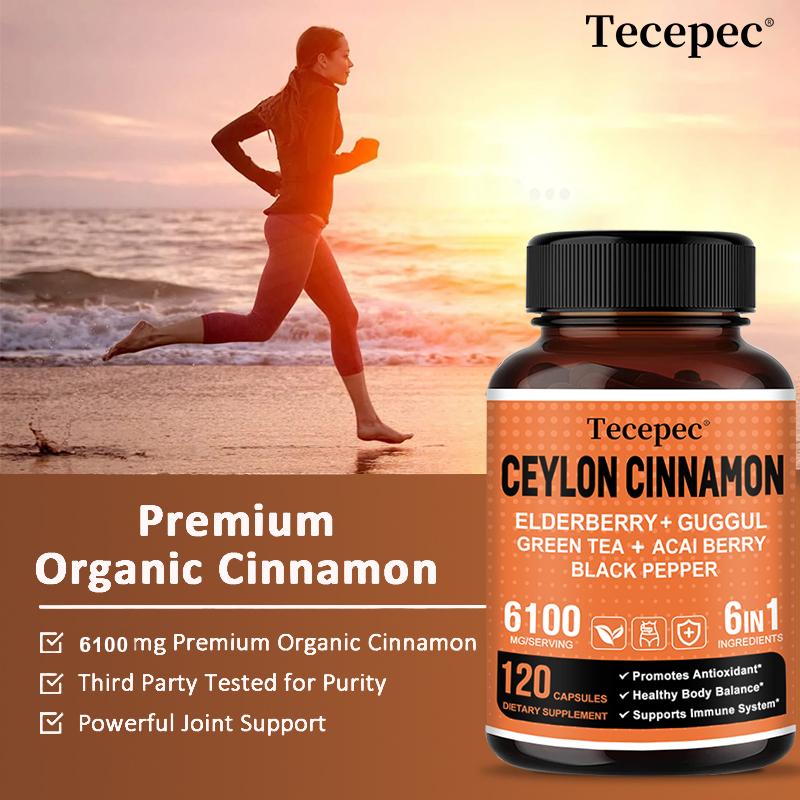 Ceylon Kaneel 3000 mg, Vlierbes 1000 mg, Guggul Hars 1000 mg, Acai Bes 500 mg, Groene Thee 120 capsules