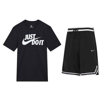 T-Shirt mit Buchstabenprint, Rundhalsausschnitt, kurzen Ärmeln und Shorts, lässiges Sportset für Herren, Oberteile, Unterteile Schwarz AR5007-011+DH7161-010