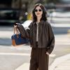 Women's Sheepskin Leather Turn-Down Collar Short Jacket - Casual, Loose, Slimming Fit for Autumn & Winter.
