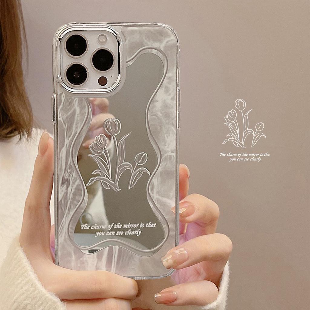 Minimalist floral mirror case for iPhone 16 Pro Max, iPhone 17, iPhone 15, iPhone 11, iPhone 8 Plus, and iPhone X