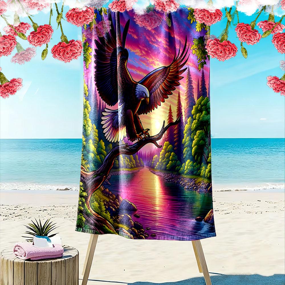 Majestic Eagle Sunrise Flight Print Beach Towel, Quick Drying, Suitable for Travel, Outdoor Sports, Jogging, the Beach and Swimming, Gift